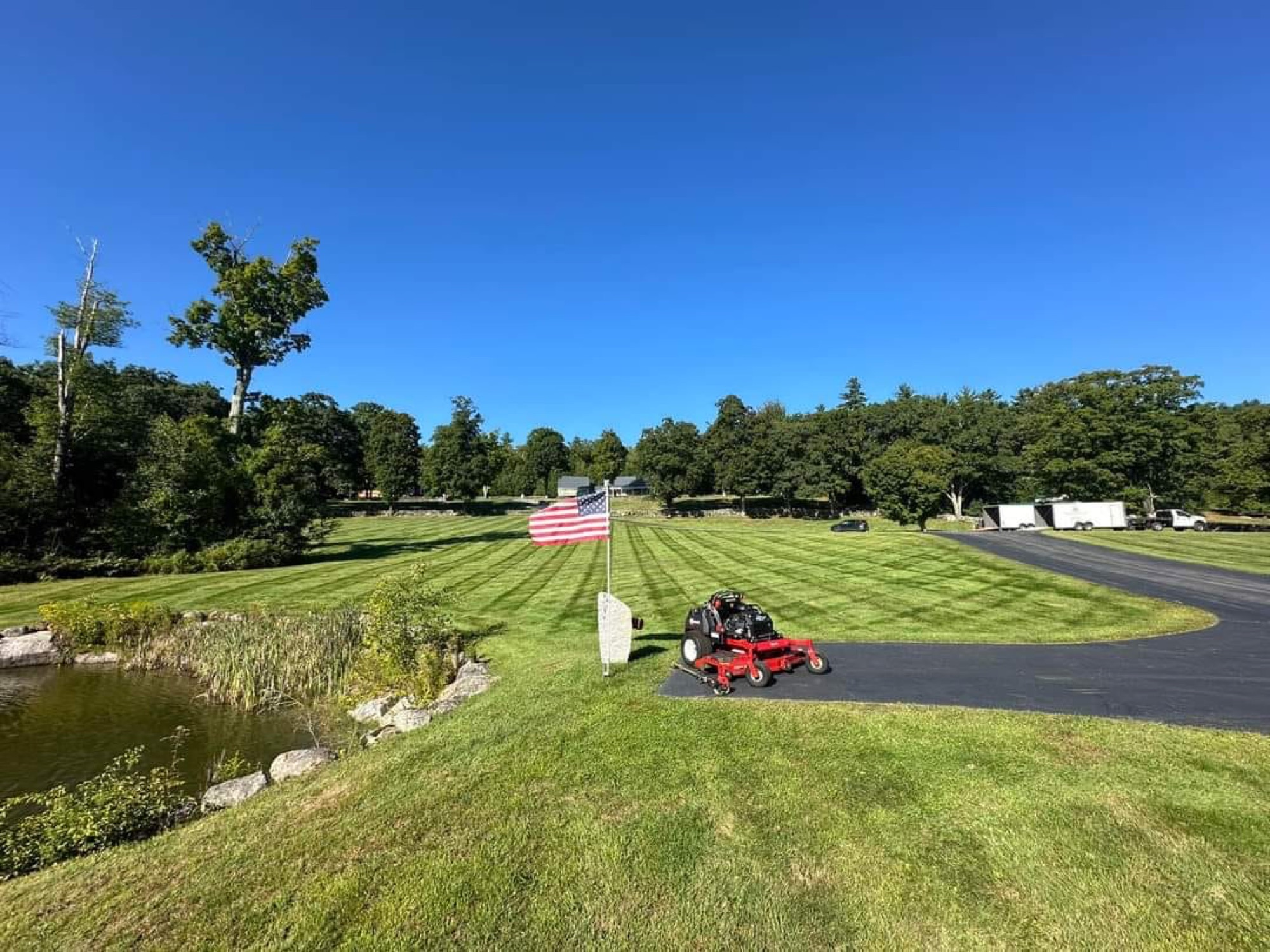 Striped lawn after professional mowing
